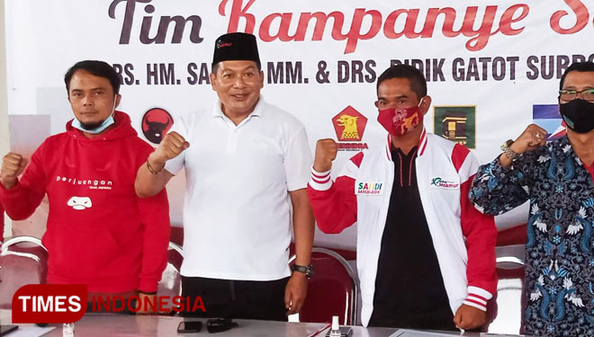 Ketua DPC PDI Perjuangan Kabupaten Malang Didik Gatot Subroto bersama Darmadi. (Foto : Binar Gumilang/TIMES Indonesia).