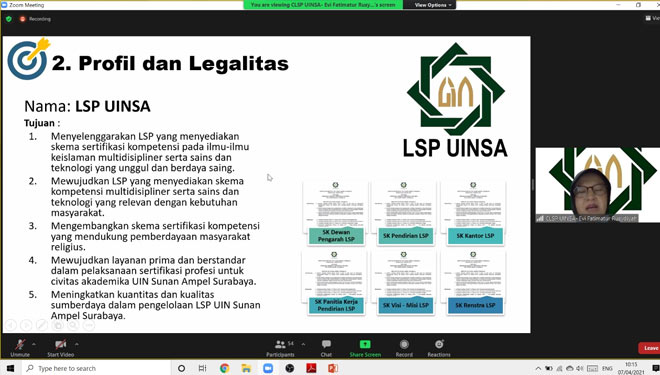 Presentasi apresiasi calon LSP UINSA Surabaya di depan BNSP. (foto: UINSA for TIMES Indonesia)