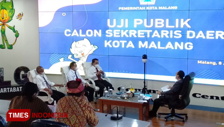 Suasana gelaran uji publik bagi tiga calon Sekda Kota Malang di NCC Balai Kota Malang, Kamis (8/4/2021). (Foto: Rizky Kurniawan Pratama/TIMES Indonesia)