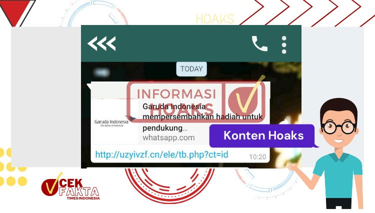 Sebuah tautan atau link berhadiah dari maskapai Garuda Indonesia beredar di WhatsApp.