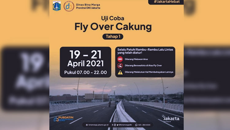 Fly Over Cakung Jakarta Timur, yang akan diuji coba mulai tanggal 19 ini hingga 21 April nanti. (FOTO: Dok Dinas Bina Marga Provinsi DKI Jakarta)