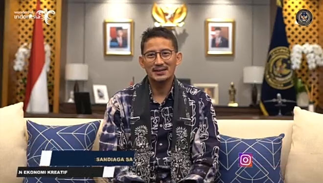 Menteri Pariwisata dan Ekonomi Kreatif Republik Indonesia (Menparekraf RI), Sandiaga Uno saat menjadi narasumber dalam acara Webinar Nasional yang digelar oleh PPI Dunia. (Foto: Edi Junaidi Ds/TIMES Indonesia)