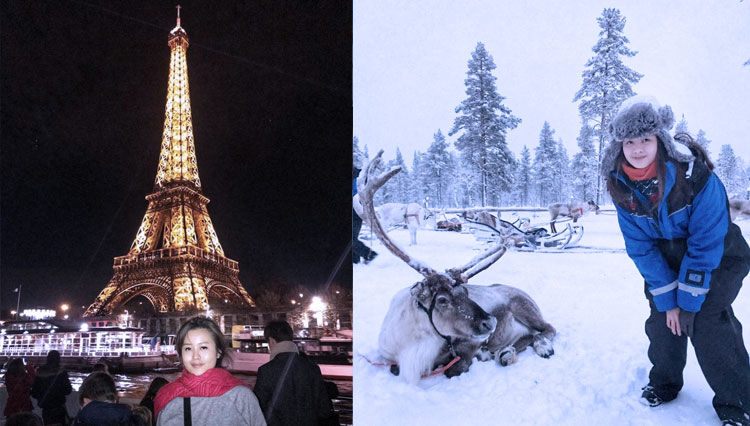 Di Menara Eiffel, Paris (kiri)  dan di Finlandia (kanan).
