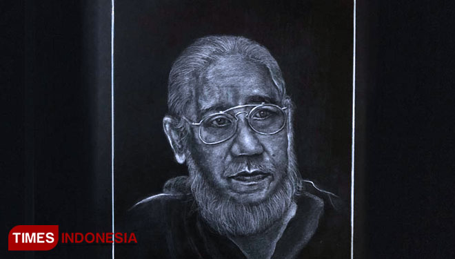 Seniman senior berkebangsaan Indonesia, Jim Supangkat dalam sketsa bergerak karya Doddy Hernanto atau Mr D. (Foto: Mr D/TIMES Indonesia)