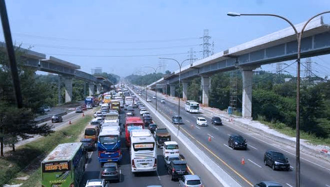 Tol Jakarta-Cikampek yang akan disekat untuk mendukung peniadaan atau larangan mudik lebaran. (FOTO: Kompas.com)