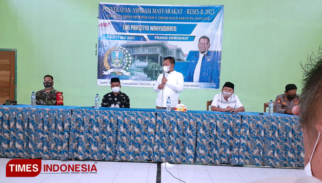 Suasana saat Anggota DPRD Provinsi Jawa Timur, Fraksi Partai Demokrat, Eko Prasetyo Wahyudiarto berikan sambutan (Foto: Rojihan/TIMES Indonesia)