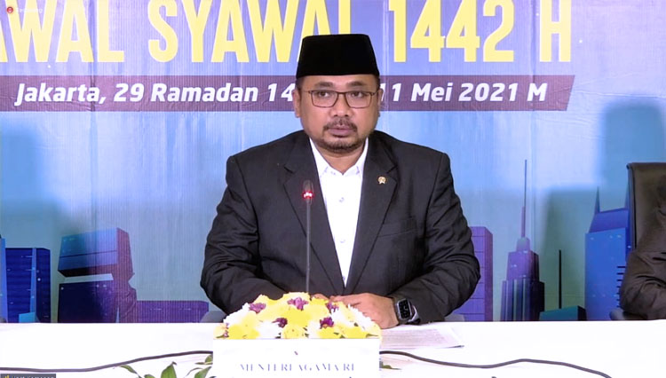 Menag Yaqut Cholil Qoumas menetapkan 1 syawal pada hari Kamis 13 Mei 2021 pada sidang Isbat penetapan 1 Syawal 1442 H. (FOTO: Tangkapan layar Zoom Meeting/Fahmi) 