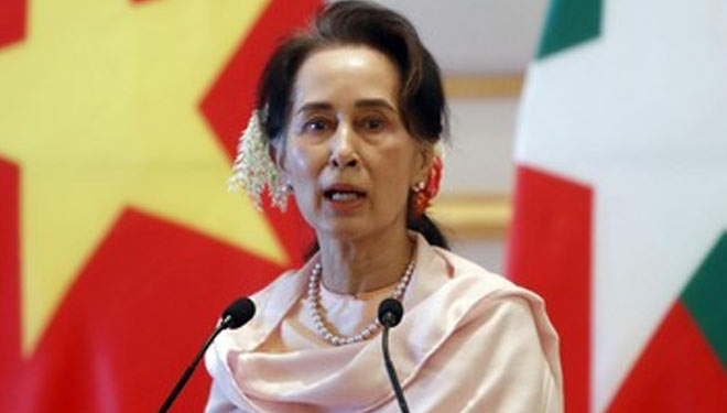 Pemimpin Myanmar yang digulingkan militer, Aung San Suu Kyi.(FOTO:Al Jazeera/AFP/AP)