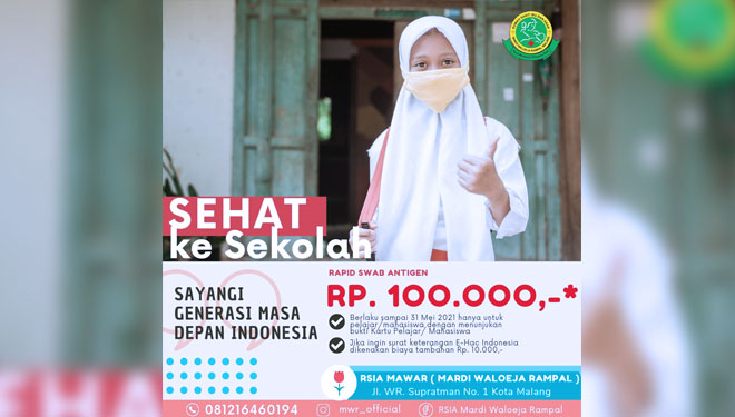 Dukung Gerakan Sehat ke Sekolah, RSIA Mawar Layani Tes Swab Antigen Rp 100 Ribu