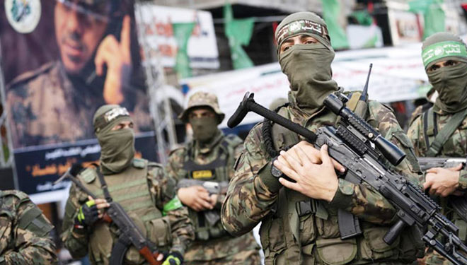 Ilustrasi: Kelompok Hamas melakukan parade kemenangan di Jalur gaza. (Foto/AP)