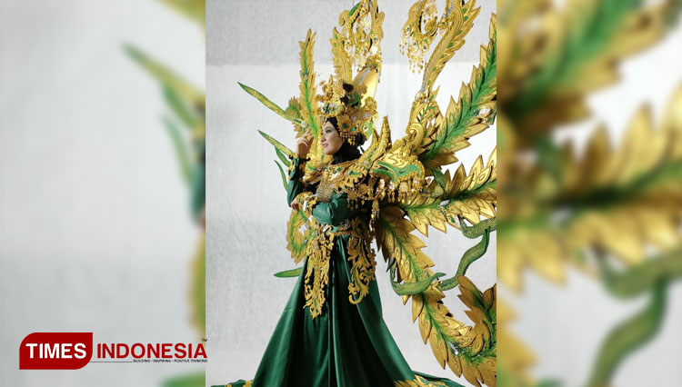 Kostum bertema Dewi Sri mendapat juara 4 di event nasional Jember Botanical Parade 2021. (Foto-foto: SMK Modern Al Rifaie for TIMES Indonesia)