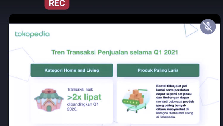 Foto : Sejak Q1 2020 hingga Q1 2021 transaksi home living di Tokopedia sudah mengalami kenaikan dua kali lipat, Senin (31/5/2021).(Tangkapan Layar)