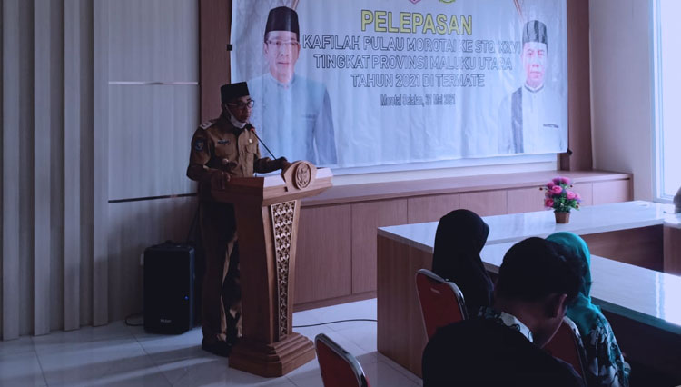 Wakil Bupati Pulau Morotai, H Asrun Padoma, M.Si, saat beri sambutan pada pelepasan kontingen STQ Pulau Morotai tahun 2021. (Foto: Wabup For TIMES Indonesia)