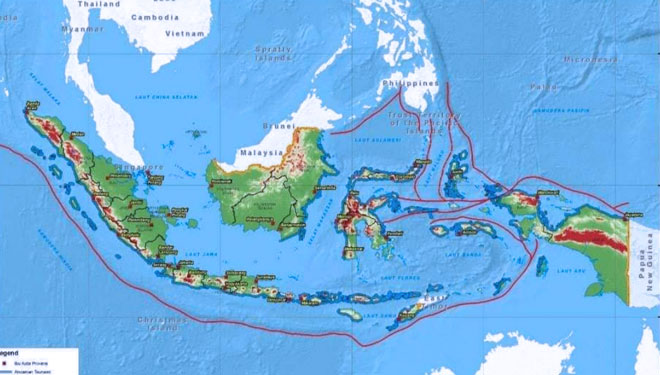 Peta zonasi ancaman bencana tsunami di Indonesia. (Foto: Dok.BNPB)