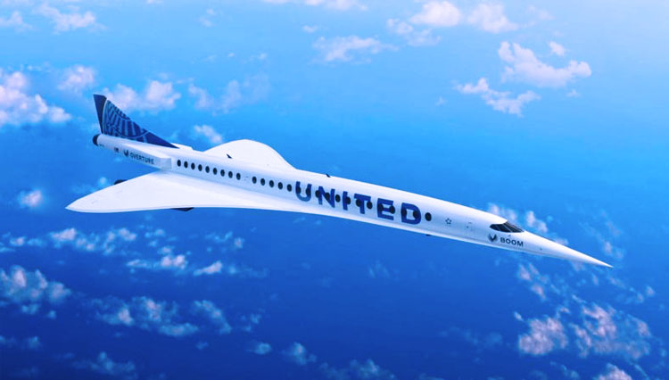 Model digital dari pesawat Overture baru dengan livery United United, dan pesawat Concorde yang sudah dipensiunkan. (FOTO:BBC/ BERSATU/BOOM/Reuters)