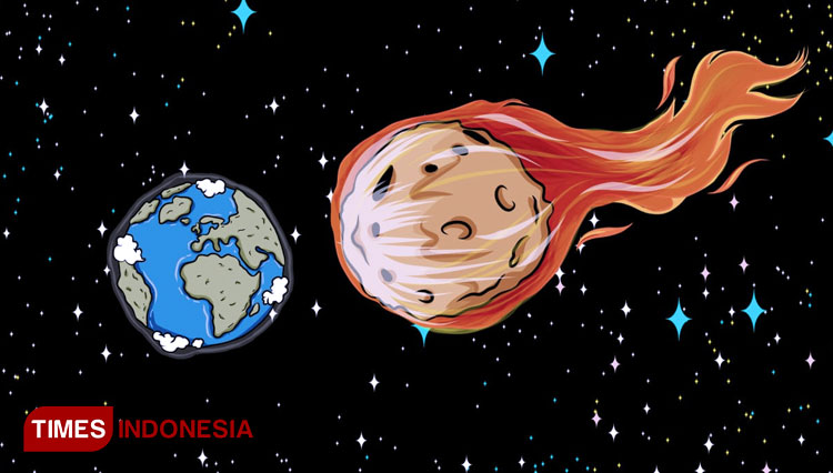 Ilustrasi meteor jatuh ke bumi. (Grafis: Agung Sedana/ TIMES Indonesia)