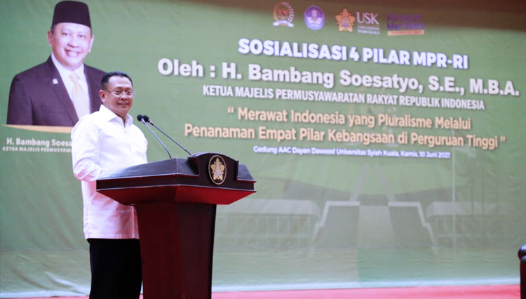 Ketua MPR RI Bambang Soesatyo saat Sosialisasi Empat Pilar MPR RI, di Universitas Syiah Kuala, Aceh, Kamis (10/6/2021). (FOTO: Dok. MPR RI)