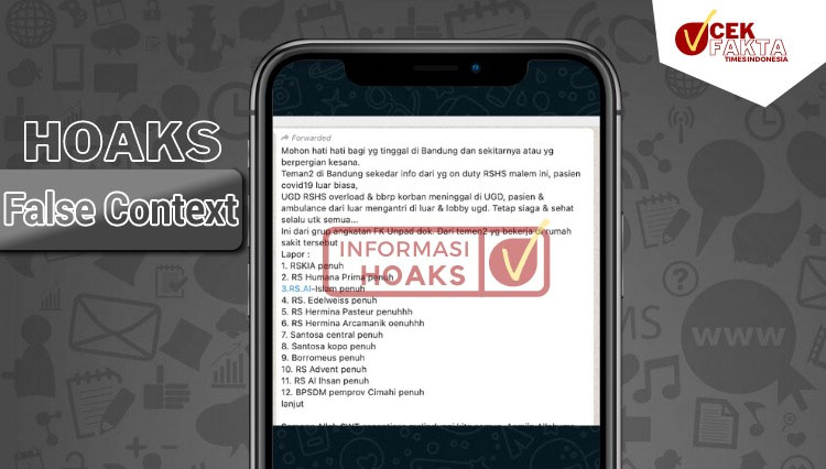 Sebuah pesan berantai tentang UGD RSHS Bandung mengalami Overload beredar di media sosial WhatsApp.