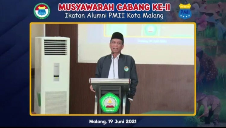 Ketua PW IKA PMII Jawa Timur, KH. Amin Said Husni, menghadiri pembukaan Muscab Ke-2 IKA PMII Kota Malang. (Foto: Tangkapan layar)