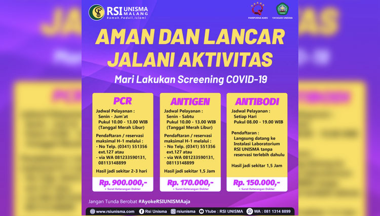 Aman Dan Lancar Jalani Aktivitas Yuk Lalukan Screening Covid 19 Di Rsi Unisma Times Indonesia