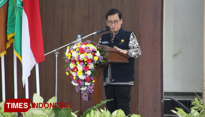 Kepala BPPSDMP Kementan, Dedi Nursyamsi memberikan kuliah umum di Aula Sasana Giri Sabha Polbangtan Malang, Kamis (24/6/2021). (Foto: Rizky Kurniawan Pratama/TIMES Indonesia)