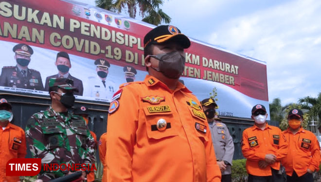Bupati Hendy, saat usai apel gelar pasukan pendisiplinan PPKM Darurat dan penanganan Covid-19. (Foto: Arip Ripaldi/TIMES Indonesia).
