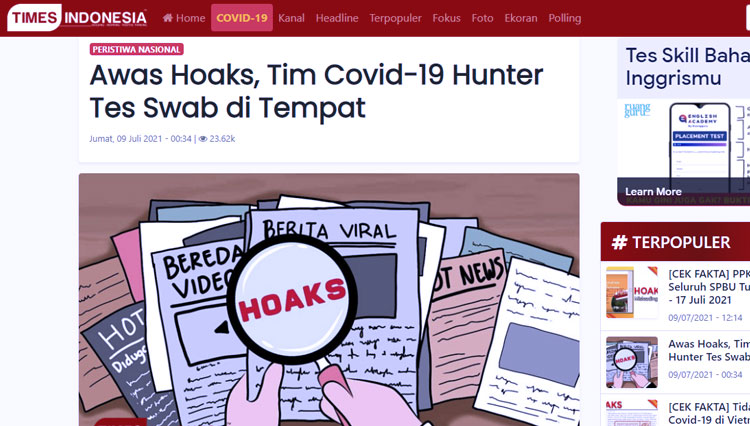 cek fakta Tim Covid 19 Hunter 3