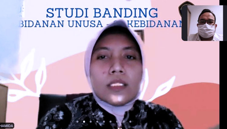 Pelaksanaan studi banding Prodi kebidanan Unusa dengan kebidanan UB Malang secara daring (Foto: Humas Unusa)