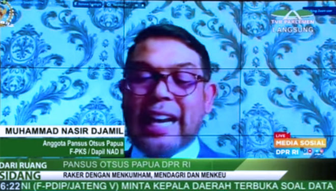 Fraksi PKS ingin mengingatkan bahwa Otsus Papua bukan milik elit, kata Jubir FPKS Nasir Djamil dalam raker Pansus Revisi UU Otsus Papua di Gedung DPR RI kemarin (FOTO: tangkapan layar akun YouTube DPR RI)