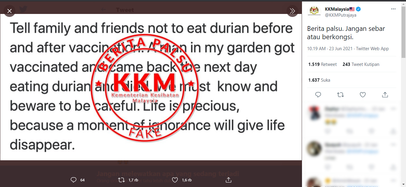 cek fakta Makan Durian Setelah Vaksin 5
