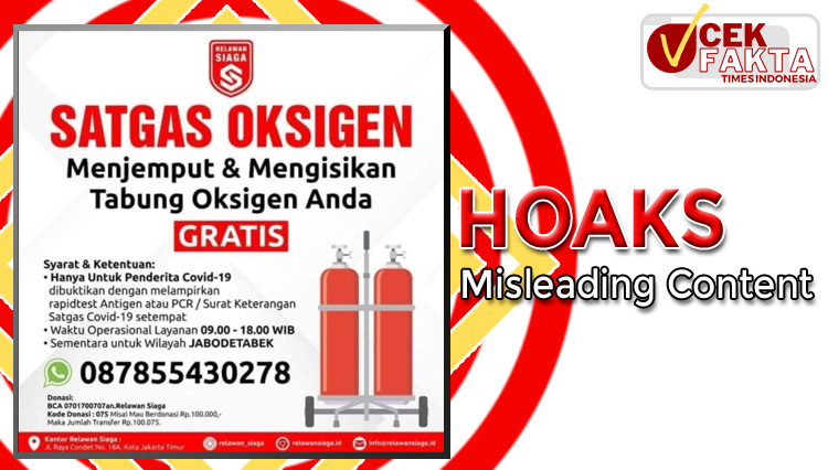 Sebuah Poster yang menginformasikan penjemputan dan pengisian tabung oksigen secara gratis bagi pasien covid-19.