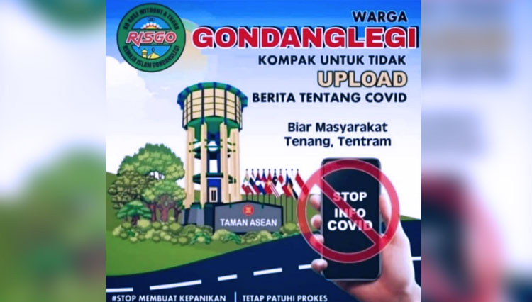 Banner seruan Warga Gondanglegi, Kabupaten Malang tolak berita hoaks tentang Covid-19. (FOTO: RISGO)