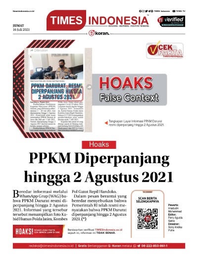Edisi Jumat, 16 Juli 2021: E-Koran, Bacaan Positif Masyarakat 5.0
