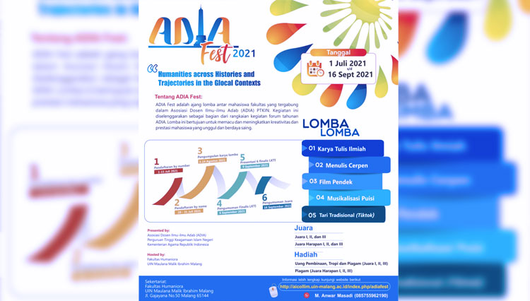 Pamflet ADIA Fest 2021 yang digelar Fakultas Humaniora UIN Maliki Malang. (Foto: Anwar Masadi For TIMES Indonesia)