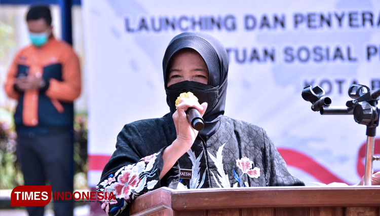 Wali Kota Banjar saat memberikan sambutan dalam kegiatan launching bantuan beras PPKM (FOTO: Susi/TIMES Indonesia)
