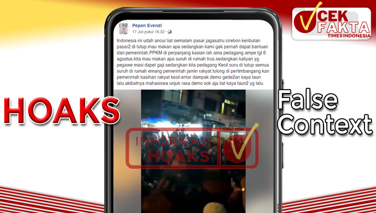 Video ricuh akibat kebijakan PPKM yang disebut terjadi di Pasar Jagasatru, Kota Cirebon.