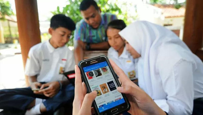  Ilustrasi sekolah daring. (Foto: Antara/ Fathur Rochman)