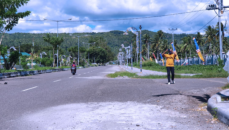 Tiang lampu jalan hias di segmen III, arah menuju Desa Durian. (Foto: Wahyudi Yahya/TIMES Indonesia)
