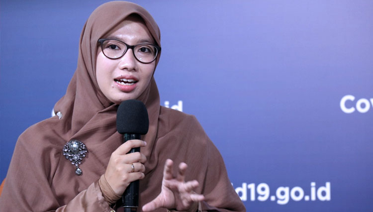 Ketua Bidang Data Dan Teknologi Informasi Satgas Penanganan Satgas Covid-19, Dewi Nur Aisyah saat memberikan keterangan pers di Jakarta (FOTO: Dokumen/BNPB)