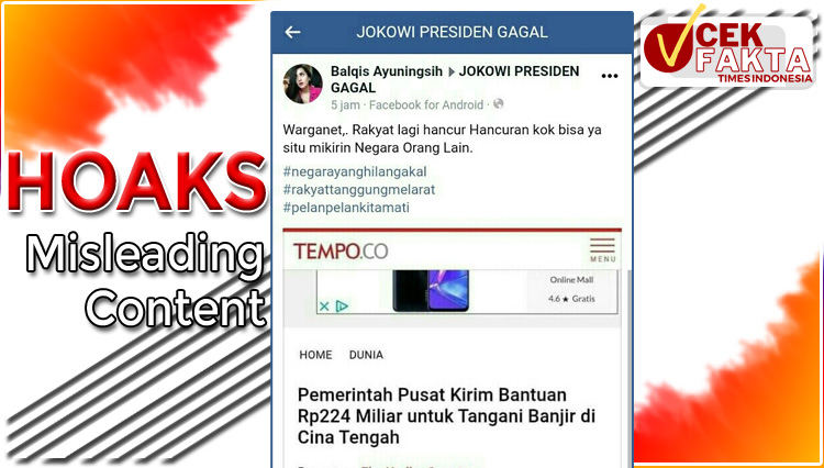 Tangkapan layar artikel disertai narasi yang di unggah oleh akun Facebook bernama Balqis Ayuningsih.