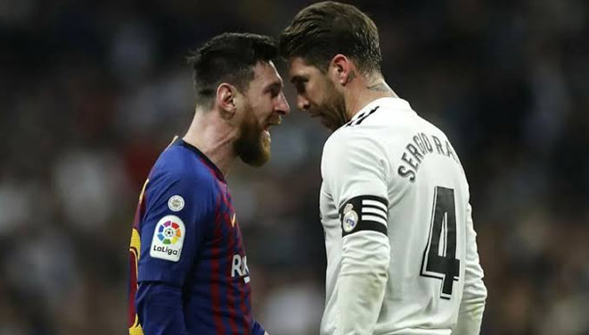 Sergio Ramos dan Lionel Messi saat bermain di Liga Spanyol. (FOTO: Twitter)
