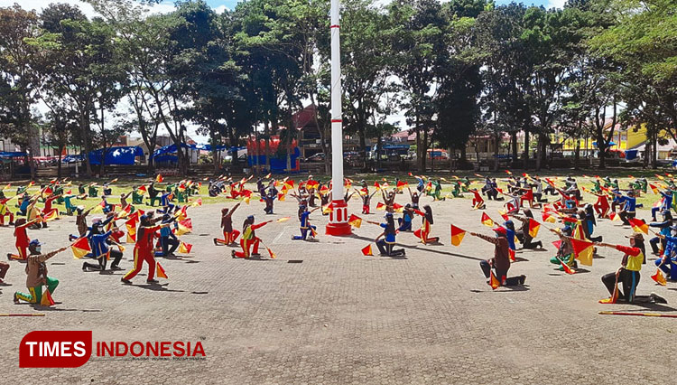 Anggota Pramuka Kota Pagaralam penuh semangat latihan, mensukseskan pelaskanaan upcara HUT Pramuka ke-60 di Kota Pagaralam. (Foto : Asnadi/Times Indonesia)