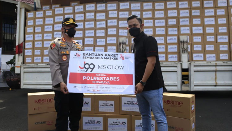 Juragan 99 Sumbang 2.000 Paket Sembako Lewat Polrestabes Surabaya