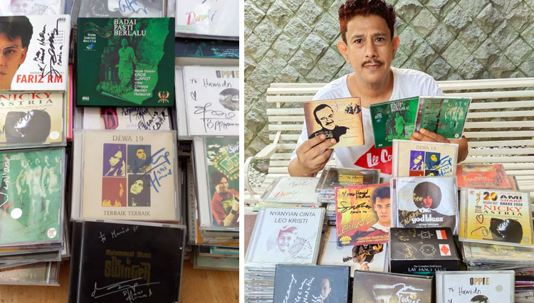 Hamid Nabhan bersama ribuan koleksi CD miliknya (Foto: Dok.Pribadi) 