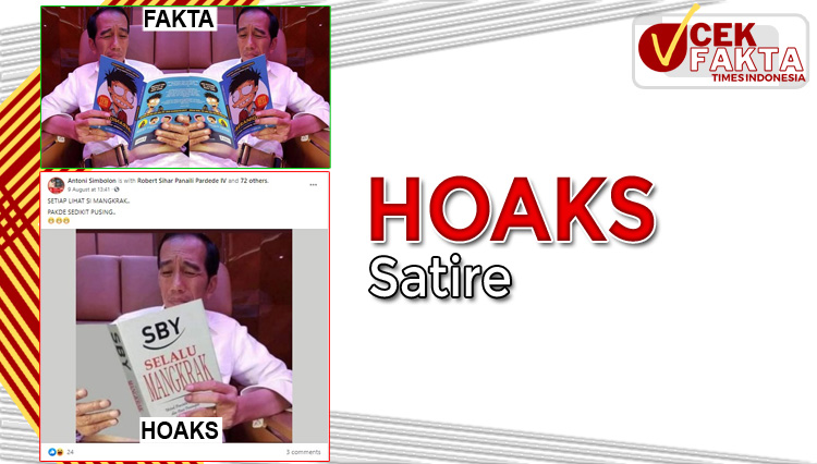 Unggahan foto Presiden Jokowi sedang membaca buku berjudul SBY Selalu Mangkrak.