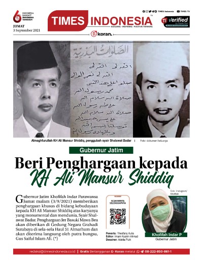 Edisi Jumat, 3 September 2021: E-Koran, Bacaan Positif Masyarakat 5.0