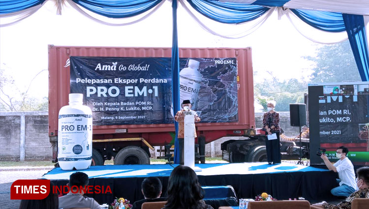 Bupati Malang Abah Sanusi ketika memberikan sambutan pada Pelepasan Ekspor Pedana Pro Em-1. (Foto : Binar Gumilang/TIMES Indonesia).