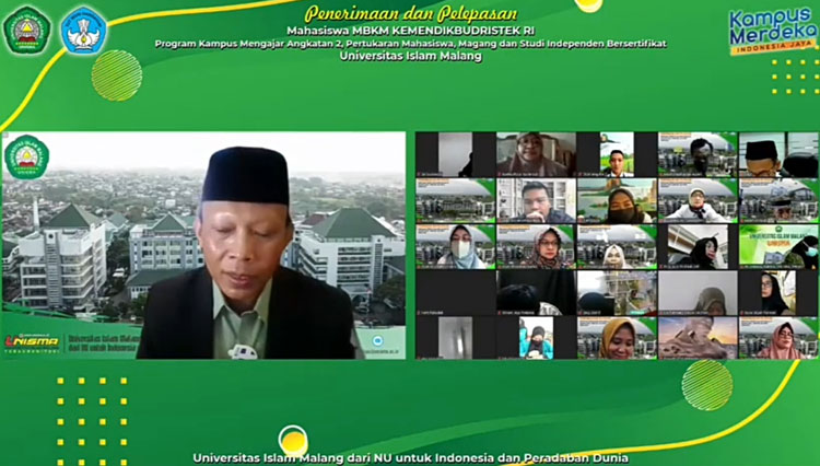 Rektor Unisma Prof Dr H Maskuri MSi saat memberikan motivasi bagi peserta MBKM secara virtual. (Foto: Tangkapan layar YouTube)