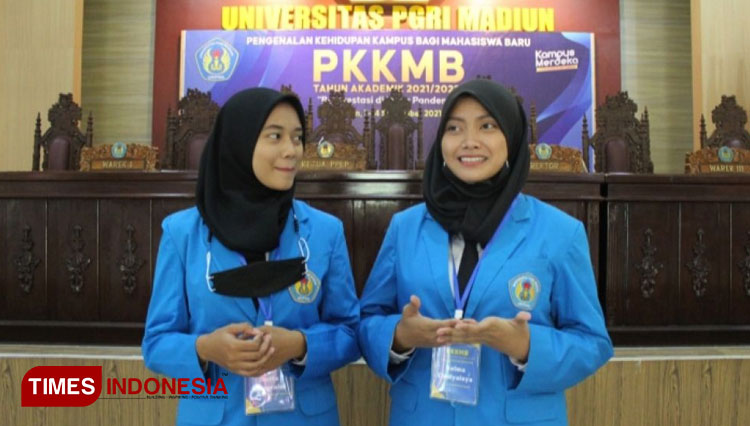 Mahasiswa baru Unipma Madiun menyampaikan kesannya selama PKKMB 2021. (Foto: Humas UNIPMA for Times Indonesia)