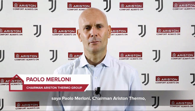 Paolo Merloni, Chairman Ariston Thermo Group saat peluncuran kolaborasi dengan Official Regional Juventus, Kamis (16/9/2021). (Foto: Tangkapan Layar) 